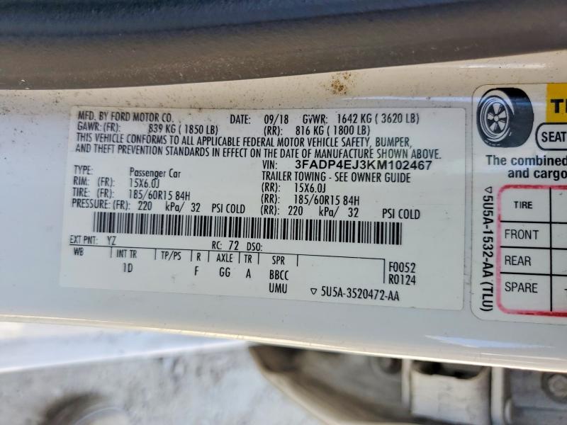 Aukcja sprzedaży 2019 Ford Fiesta, vin: 3FADP4EJ3KM102467, numer aukcji: 49497106