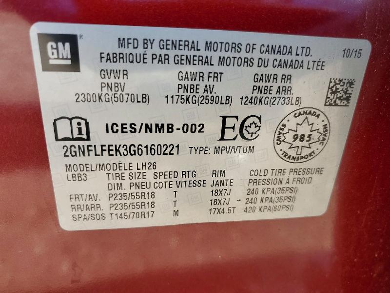 Aukcja sprzedaży 2016 Chevrolet Equinox, vin: 2GNFLFEK3G6160221, numer aukcji: 48498556