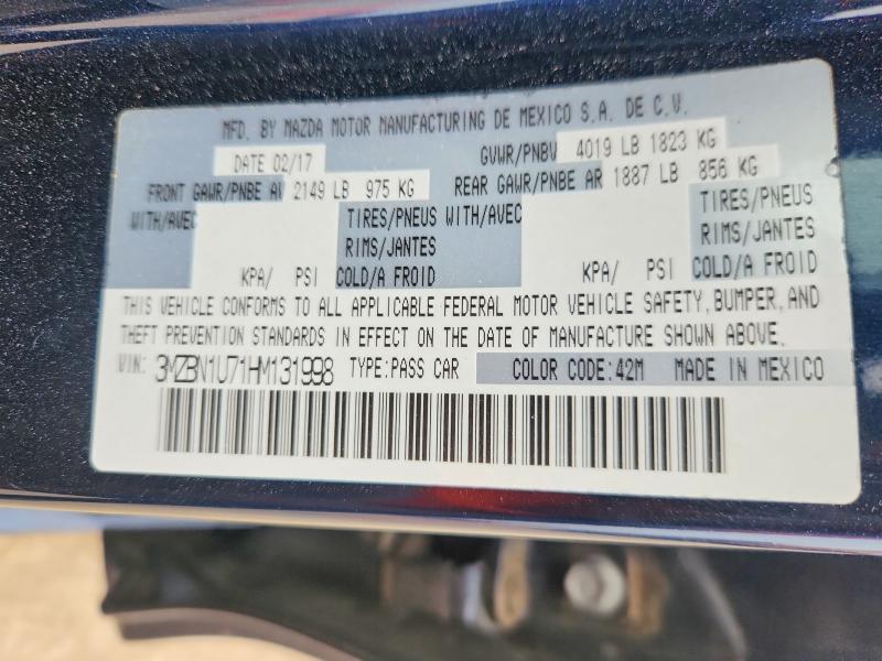 2017 Mazda 3 მანქანა იყიდება აუქციონზე, vin: 3MZBN1U71HM131998, აუქციონის ნომერი: 50670796