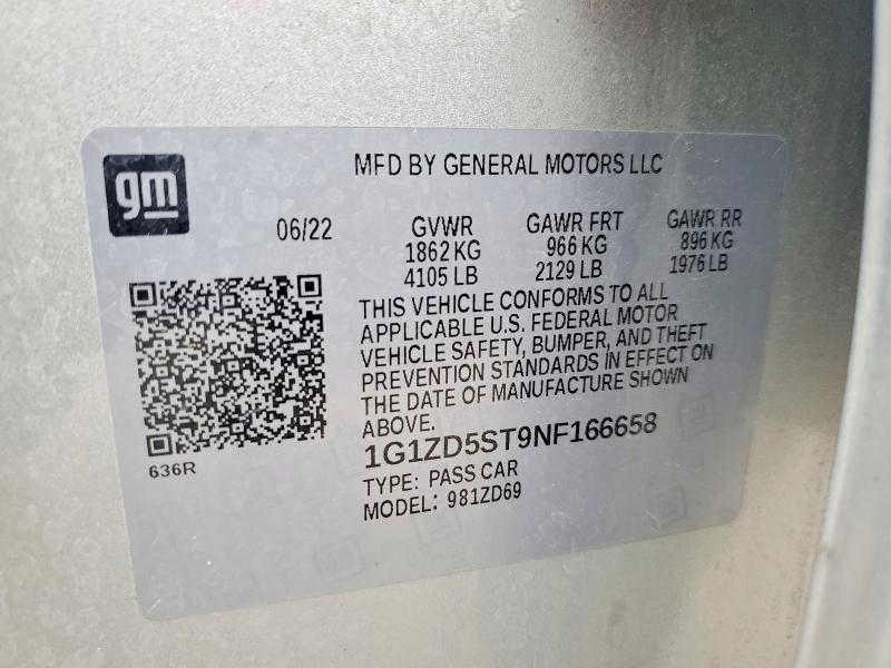 Aukcja sprzedaży 2022 Chevrolet Malibu, vin: 1G1ZD5ST9NF166658, numer aukcji: 51099896