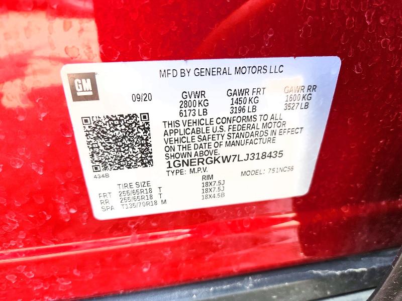 49513376 :رقم المزاد ، 1GNERGKW7LJ318435 vin ، 2020 Chevrolet Traverse مزاد بيع