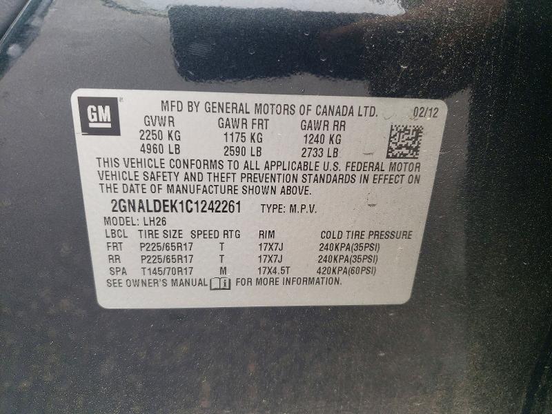 2012 Chevrolet Equinox მანქანა იყიდება აუქციონზე, vin: 2GNALDEK1C1242261, აუქციონის ნომერი: 52034826