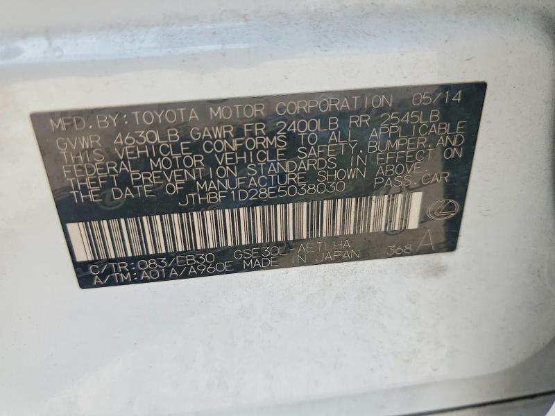 49788296 :رقم المزاد ، JTHBF1D28E5038030 vin ، 2014 Lexus Is مزاد بيع
