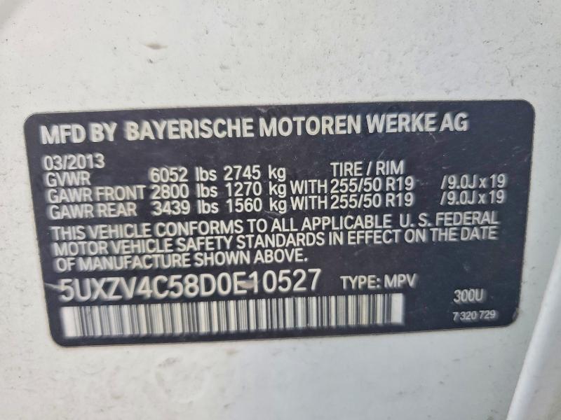 49636446 :رقم المزاد ، 5UXZV4C58D0E10527 vin ، 2013 Bmw X5 مزاد بيع