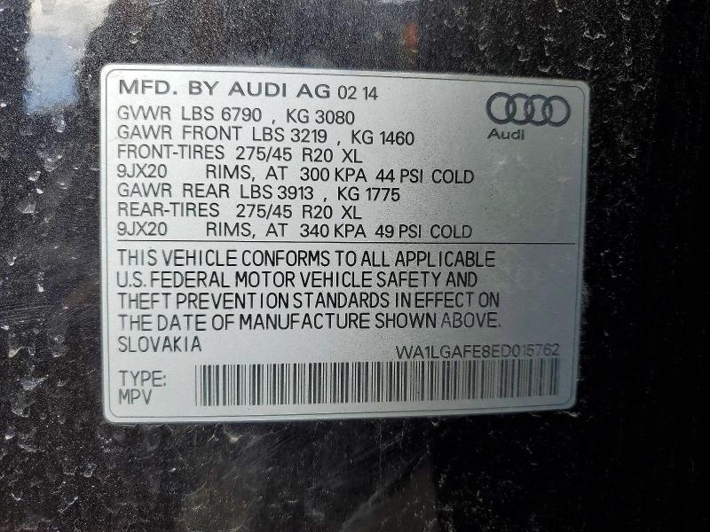 Aukcja sprzedaży 2014 Audi Q7, vin: WA1LGAFE8ED015762, numer aukcji: 50286596