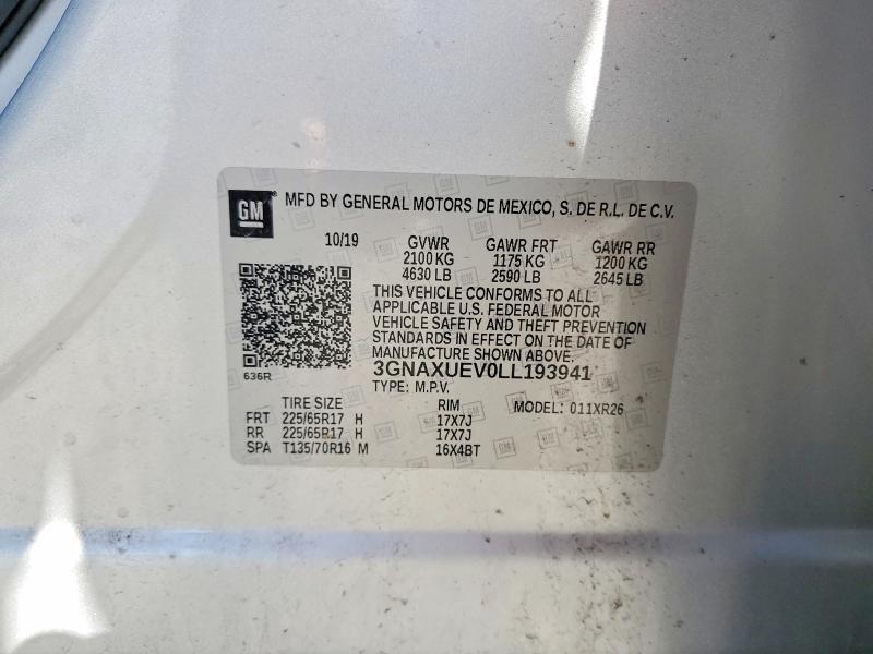 Продаж на аукціоні авто 2020 Chevrolet Equinox, vin: 3GNAXUEV0LL193941, номер лоту: 48776296