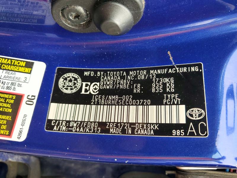 Продажа на аукционе авто 2014 Toyota Corolla, vin: 2T1BURHE5EC003720, номер лота: 49553756