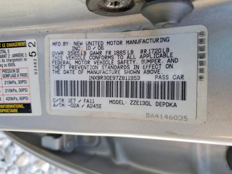 50345536 :رقم المزاد ، 1NXBR30E97Z811953 vin ، 2007 Toyota Corolla مزاد بيع