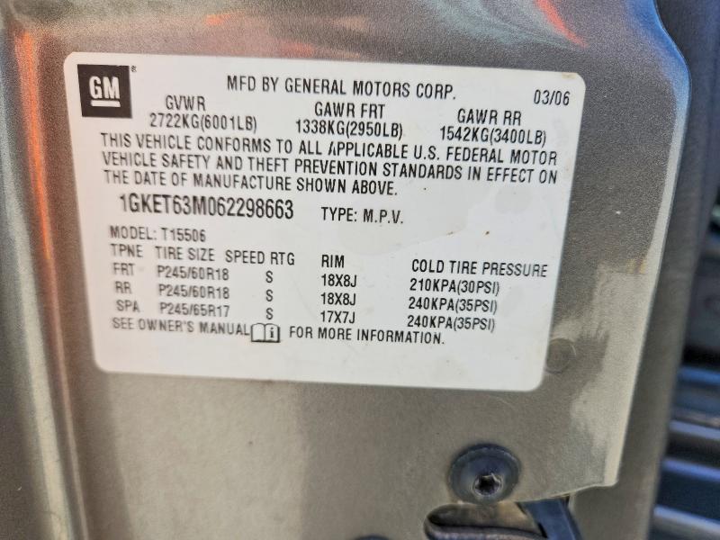 2006 Gmc Envoy მანქანა იყიდება აუქციონზე, vin: 1GKET63M062298663, აუქციონის ნომერი: 49227536