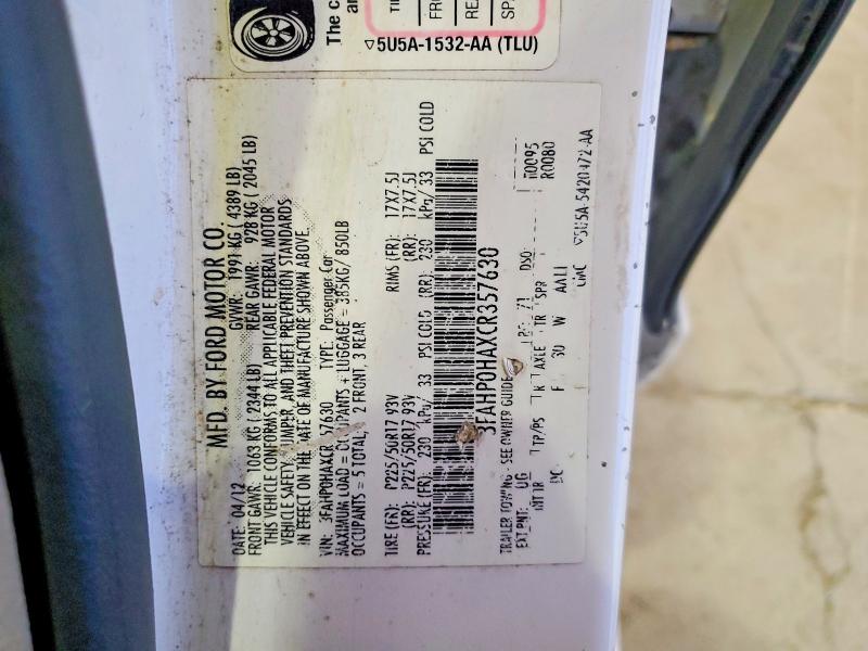 Aukcja sprzedaży 2012 Ford Fusion, vin: 3FAHP0HAXCR357630, numer aukcji: 48909466