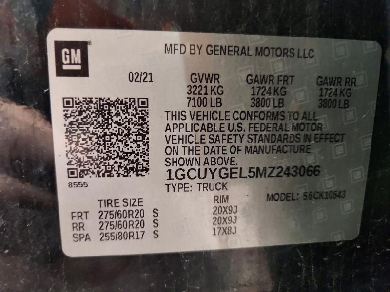 Продажа на аукционе авто 2021 Chevrolet Silverado, vin: 1GCUYGEL5MZ243066, номер лота: 50269266