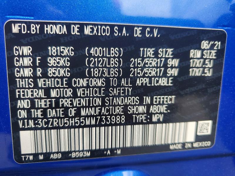 Продажа на аукционе авто 2021 Honda Hr-v, vin: 3CZRU5H55MM733988, номер лота: 49482436