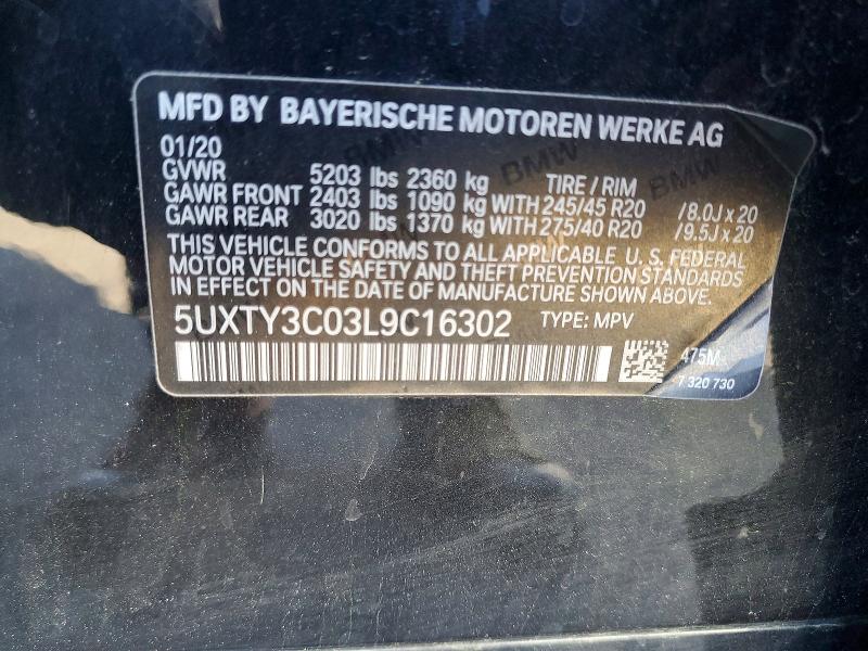 51828116 :رقم المزاد ، 5UXTY3C03L9C16302 vin ، 2020 Bmw X3 مزاد بيع