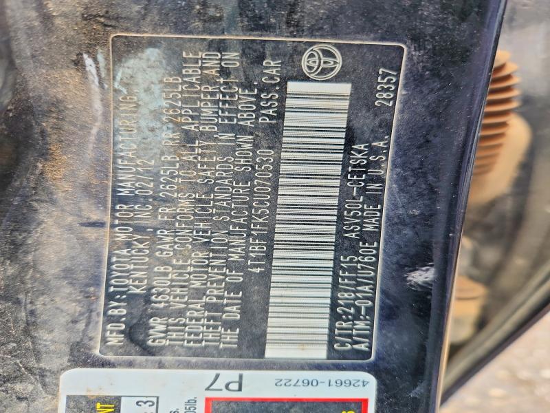 49034456 :رقم المزاد ، 4T1BF1FK5CU070530 vin ، 2012 Toyota Camry مزاد بيع