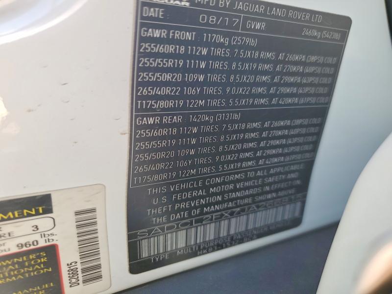 Aukcja sprzedaży 2018 Jaguar F-pace, vin: SADCL2FX7JA266815, numer aukcji: 50417126