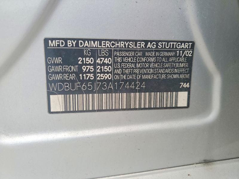 Продажа на аукционе авто 2003 Mercedes-benz E, vin: WDBUF65J73A174424, номер лота: 50493576