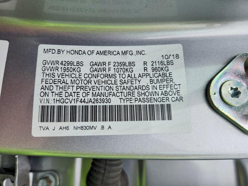 Продаж на аукціоні авто 2018 Honda Accord, vin: 1HGCV1F44JA263930, номер лоту: 50224856