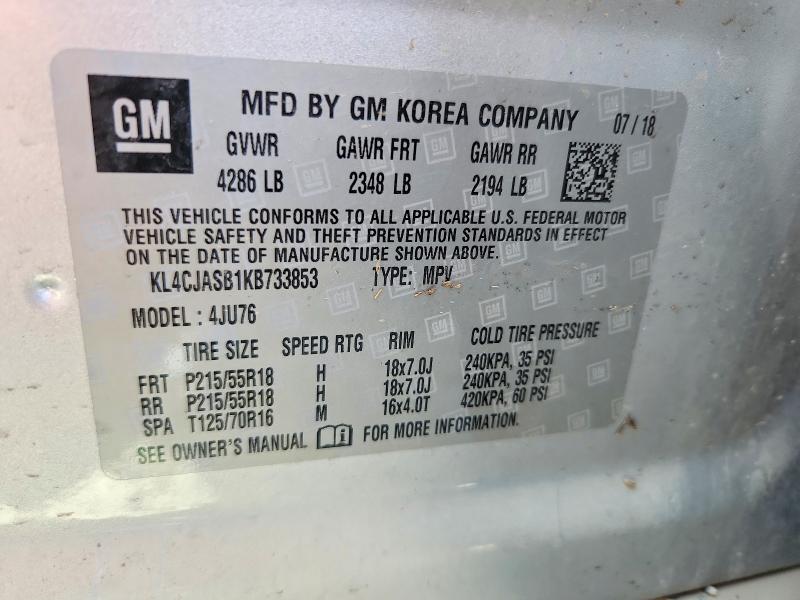 50828326 :رقم المزاد ، KL4CJASB1KB733853 vin ، 2019 Buick Encore مزاد بيع