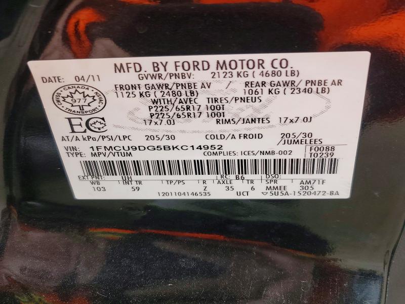 49875656 :رقم المزاد ، 1FMCU9DG5BKC14952 vin ، 2011 Ford Escape مزاد بيع