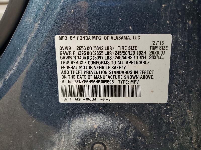 2017 Honda Pilot მანქანა იყიდება აუქციონზე, vin: 5FNYF6H96HB009595, აუქციონის ნომერი: 49637546