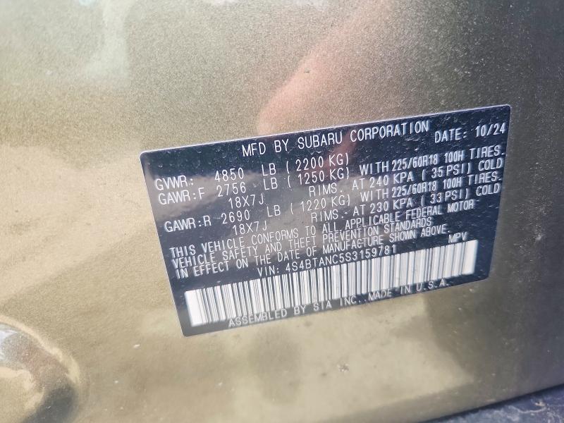 Aukcja sprzedaży 2025 Subaru Outback, vin: 4S4BTANC5S3159781, numer aukcji: 49478206
