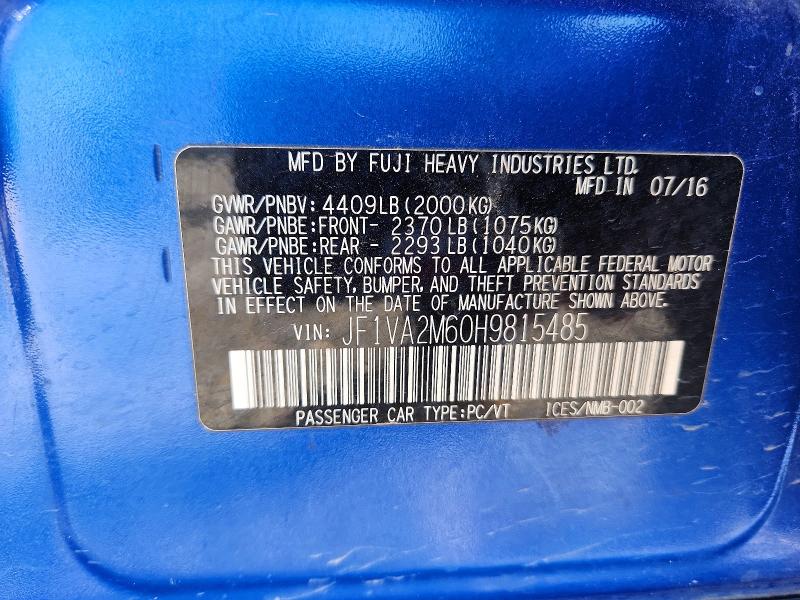 Aukcja sprzedaży 2017 Subaru Wrx, vin: JF1VA2M60H9815485, numer aukcji: 48425036