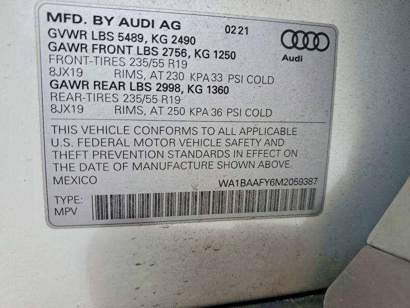Продаж на аукціоні авто 2021 Audi Q5, vin: WA1BAAFY6M2059387, номер лоту: 50848876