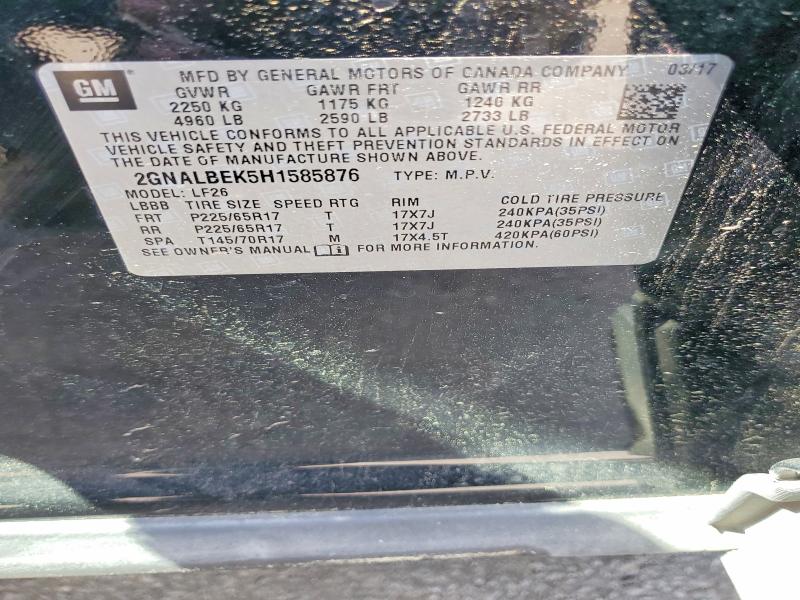 Продаж на аукціоні авто 2017 Chevrolet Equinox, vin: 2GNALBEK5H1585876, номер лоту: 50891996