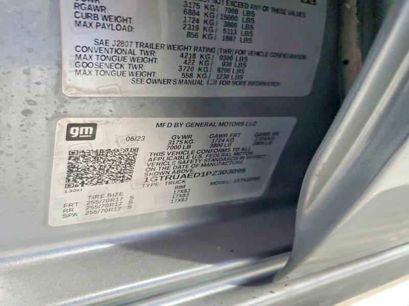 2023 Gmc Sierra მანქანა იყიდება აუქციონზე, vin: 1GTRUAED1PZ303095, აუქციონის ნომერი: 50895676