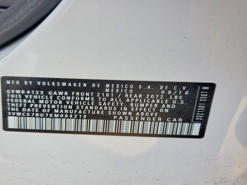 Продажа на аукционе авто 2019 Volkswagen Jetta, vin: 3VWC57BU7KM094219, номер лота: 49912276