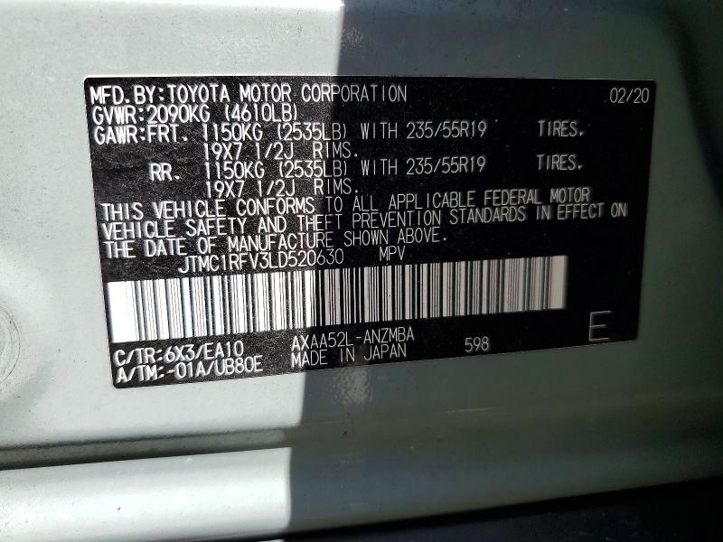 Продажа на аукционе авто 2020 Toyota Rav4, vin: JTMC1RFV3LD520630, номер лота: 50892856