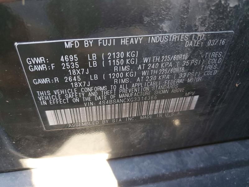 Продаж на аукціоні авто 2016 Subaru Outback, vin: 4S4BSANCXG3314366, номер лоту: 48177176
