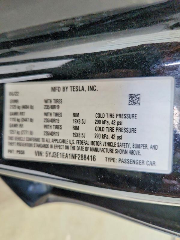 Aukcja sprzedaży 2022 Tesla Model 3, vin: 5YJ3E1EA1NF288416, numer aukcji: 50165696