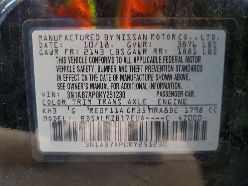 Aukcja sprzedaży 2019 Nissan Sentra, vin: 3N1AB7AP0KY251230, numer aukcji: 51838546