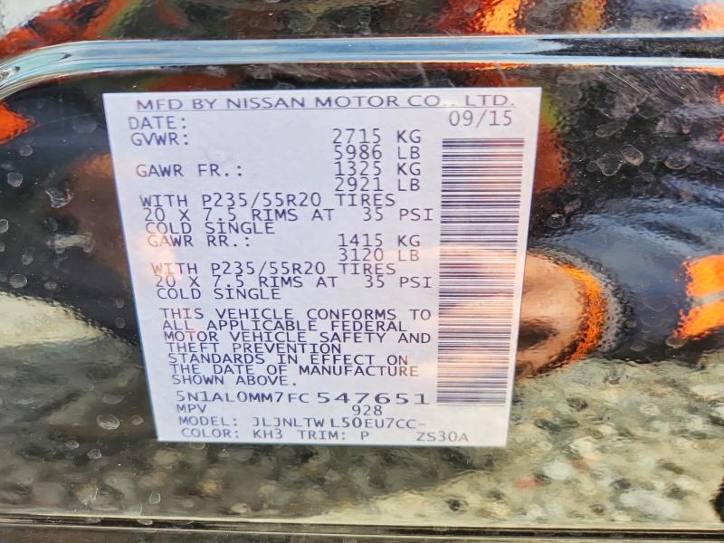 49106096 :رقم المزاد ، 5N1AL0MM7FC547651 vin ، 2015 Infiniti Qx60 مزاد بيع
