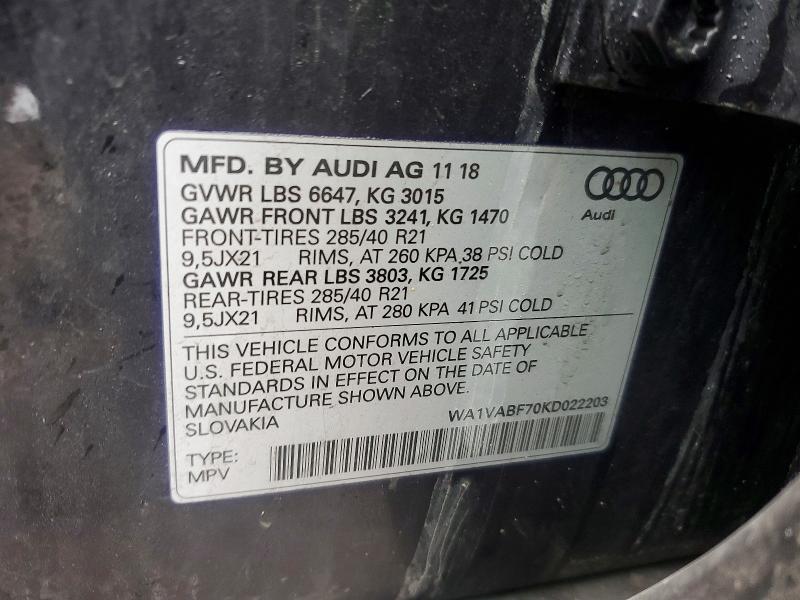 2019 Audi Q7 მანქანა იყიდება აუქციონზე, vin: WA1VABF70KD022203, აუქციონის ნომერი: 48098026