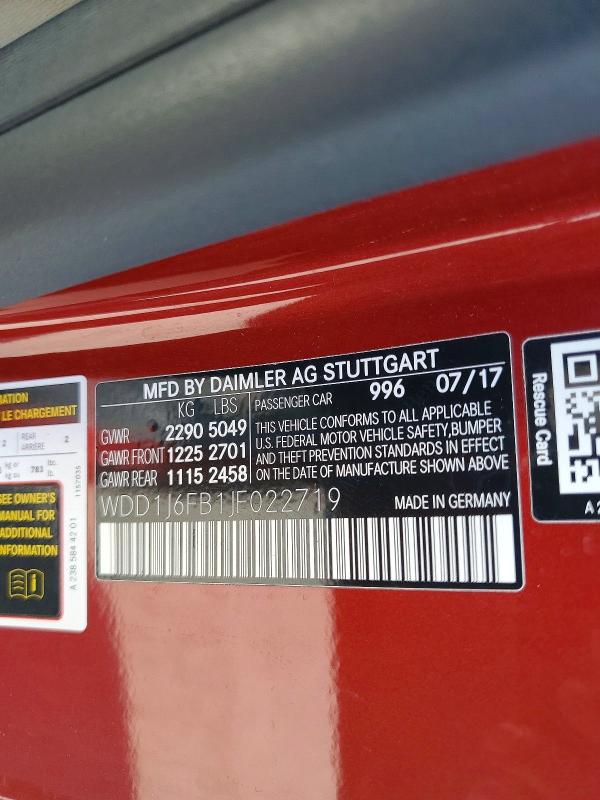 Aukcja sprzedaży 2018 Mercedes-benz E, vin: WDD1J6FB1JF022719, numer aukcji: 51317626