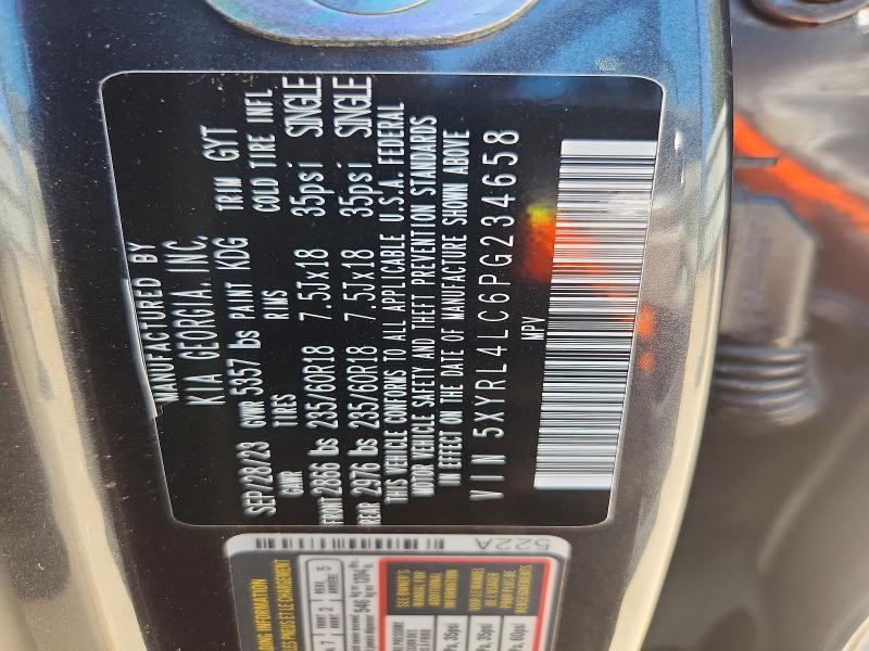 50014636 :رقم المزاد ، 5XYRL4LC6PG234658 vin ، 2023 Kia Sorento مزاد بيع