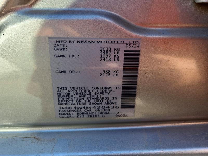 2024 Nissan Altima მანქანა იყიდება აუქციონზე, vin: 1N4BL4DW4RN420436, აუქციონის ნომერი: 49312616
