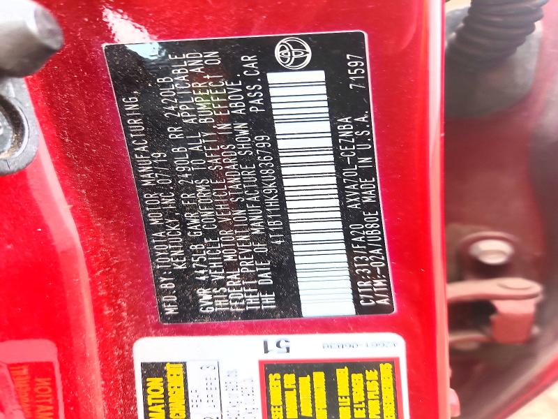 51804416 :رقم المزاد ، 4T1B11HK9KU836799 vin ، 2019 Toyota Camry مزاد بيع