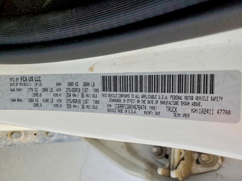 47982176 :رقم المزاد ، 1C6RRFCG6KN676474 vin ، 2019 Ram 1500 مزاد بيع