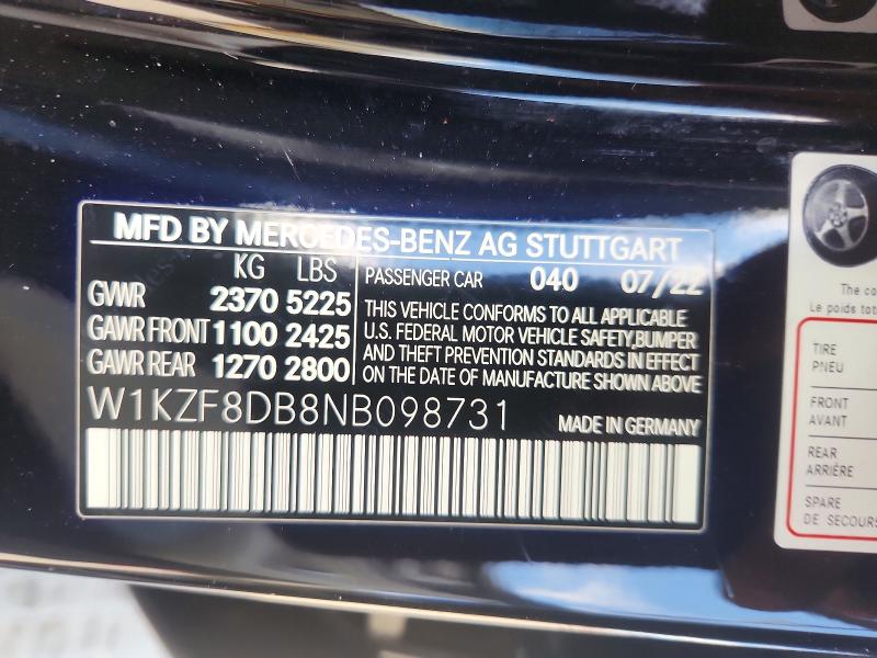 Продажа на аукционе авто 2022 Mercedes-benz E, vin: W1KZF8DB8NB098731, номер лота: 49123476