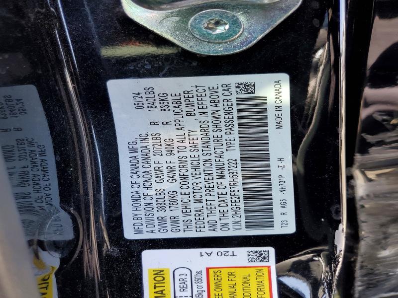 50088146 :رقم المزاد ، 2HGFE2F57RH587222 vin ، 2024 Honda Civic مزاد بيع