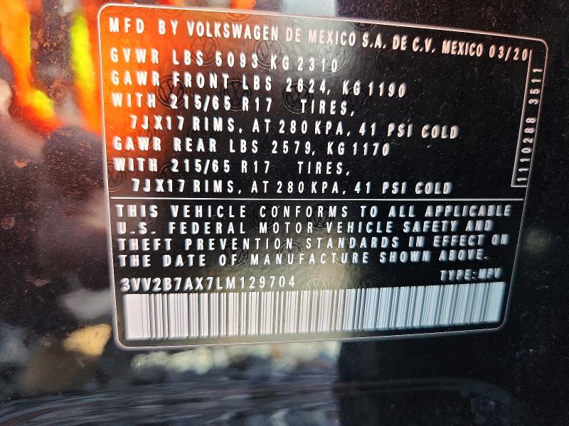 Aukcja sprzedaży 2020 Volkswagen Tiguan, vin: 3VV2B7AX7LM129704, numer aukcji: 50775976