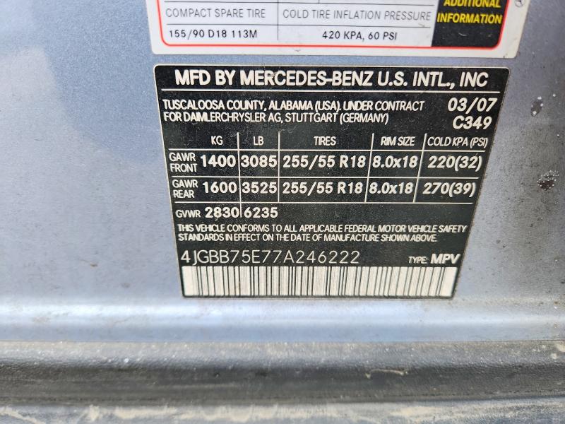 Продаж на аукціоні авто 2007 Mercedes-benz Ml, vin: 4JGBB75E77A246222, номер лоту: 48679246