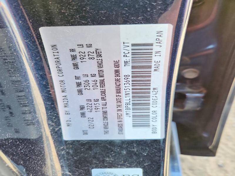 50763696 :رقم المزاد ، JM1BPBLL1N1513698 vin ، 2022 Mazda 3 مزاد بيع