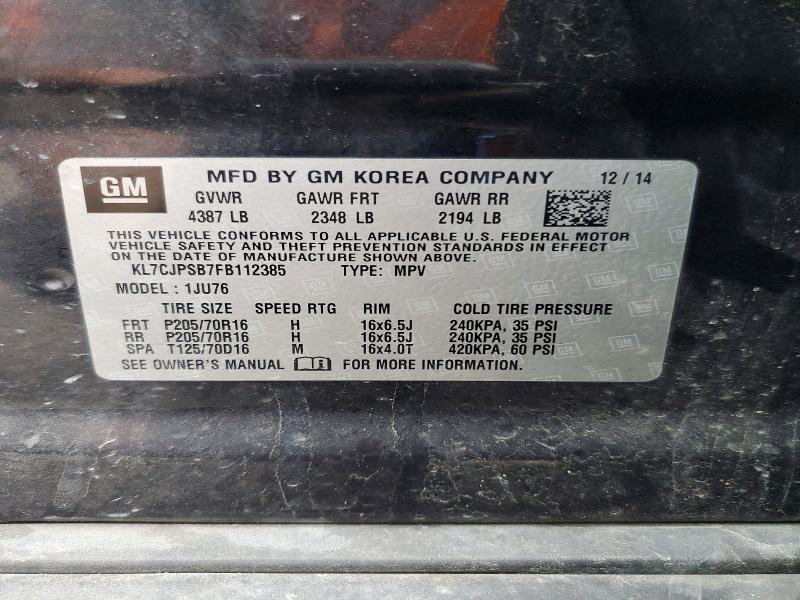 Продаж на аукціоні авто 2015 Chevrolet Trax, vin: KL7CJPSB7FB112385, номер лоту: 51278136