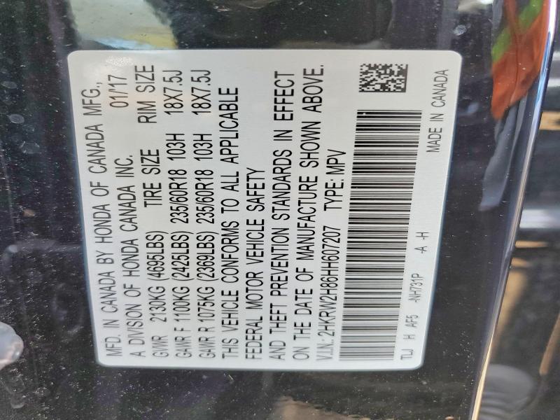 49943876 :رقم المزاد ، 2HKRW2H86HH607207 vin ، 2017 Honda Cr-v مزاد بيع