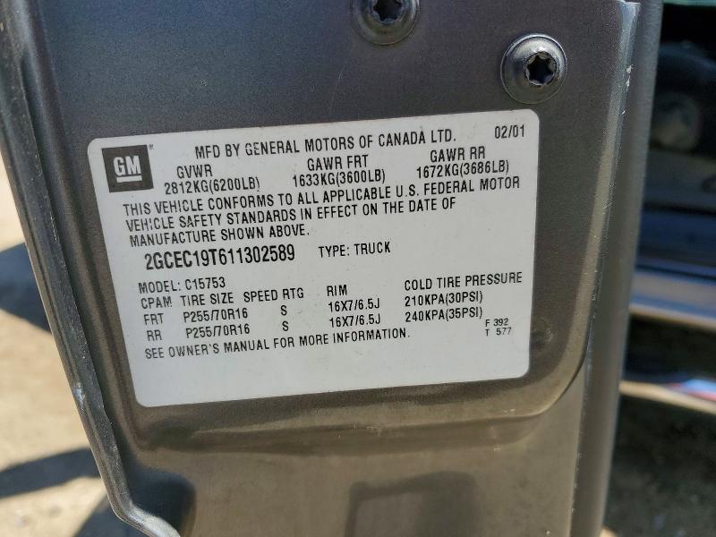 51789256 :رقم المزاد ، 2GCEC19T611302589 vin ، 2001 Chevrolet Silverado مزاد بيع
