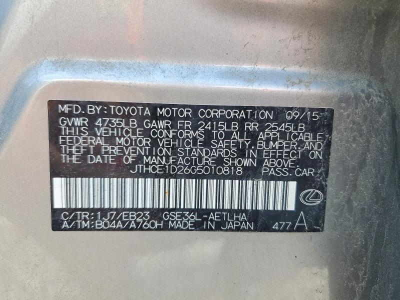 Продажа на аукционе авто 2016 Lexus Is, vin: JTHCE1D26G5010818, номер лота: 52003896